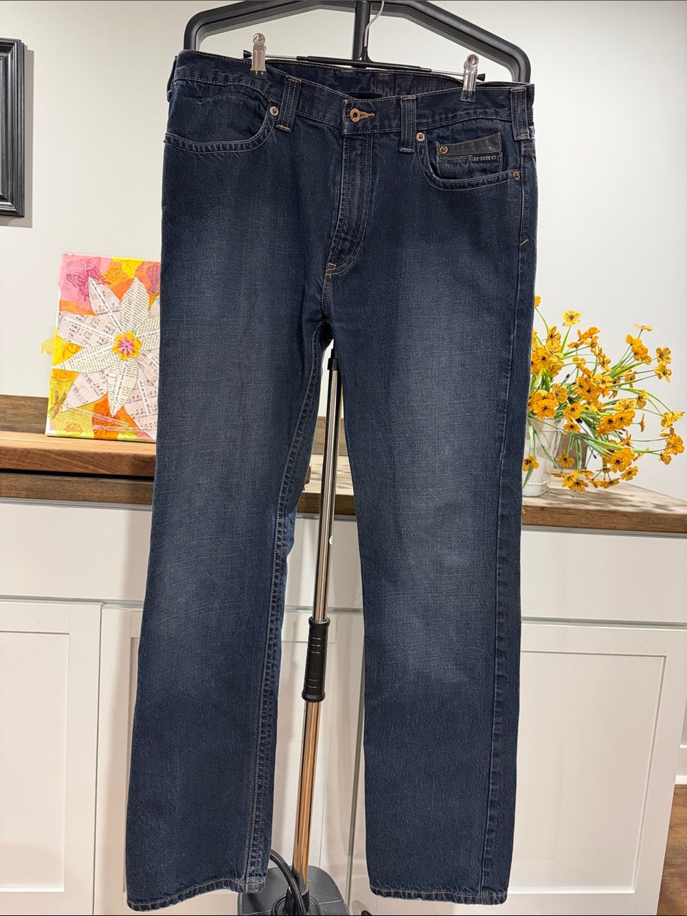 Harley Davidson Men's Dark Blue Denim Jeans - Classic Five-Pocket Style 34x34